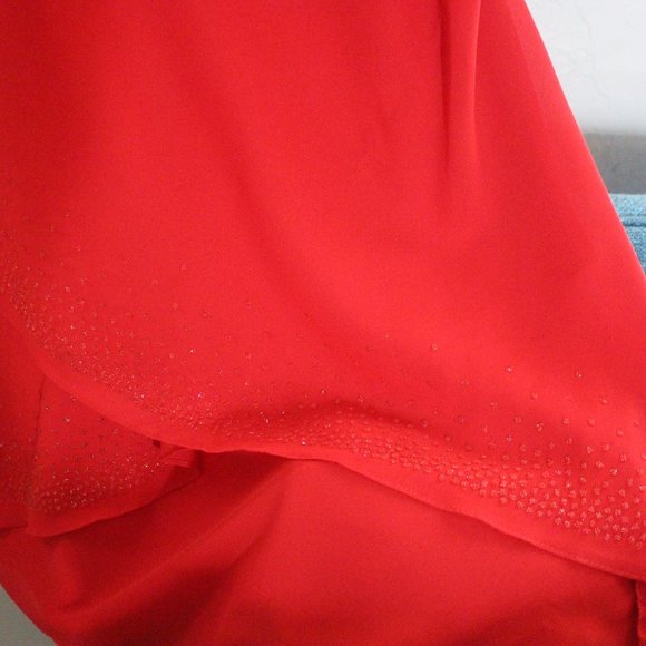 Paris Line Red Spaghetti Strap Sequin Embellished Dress with Scarf Size 12 - Picture 4 of 9